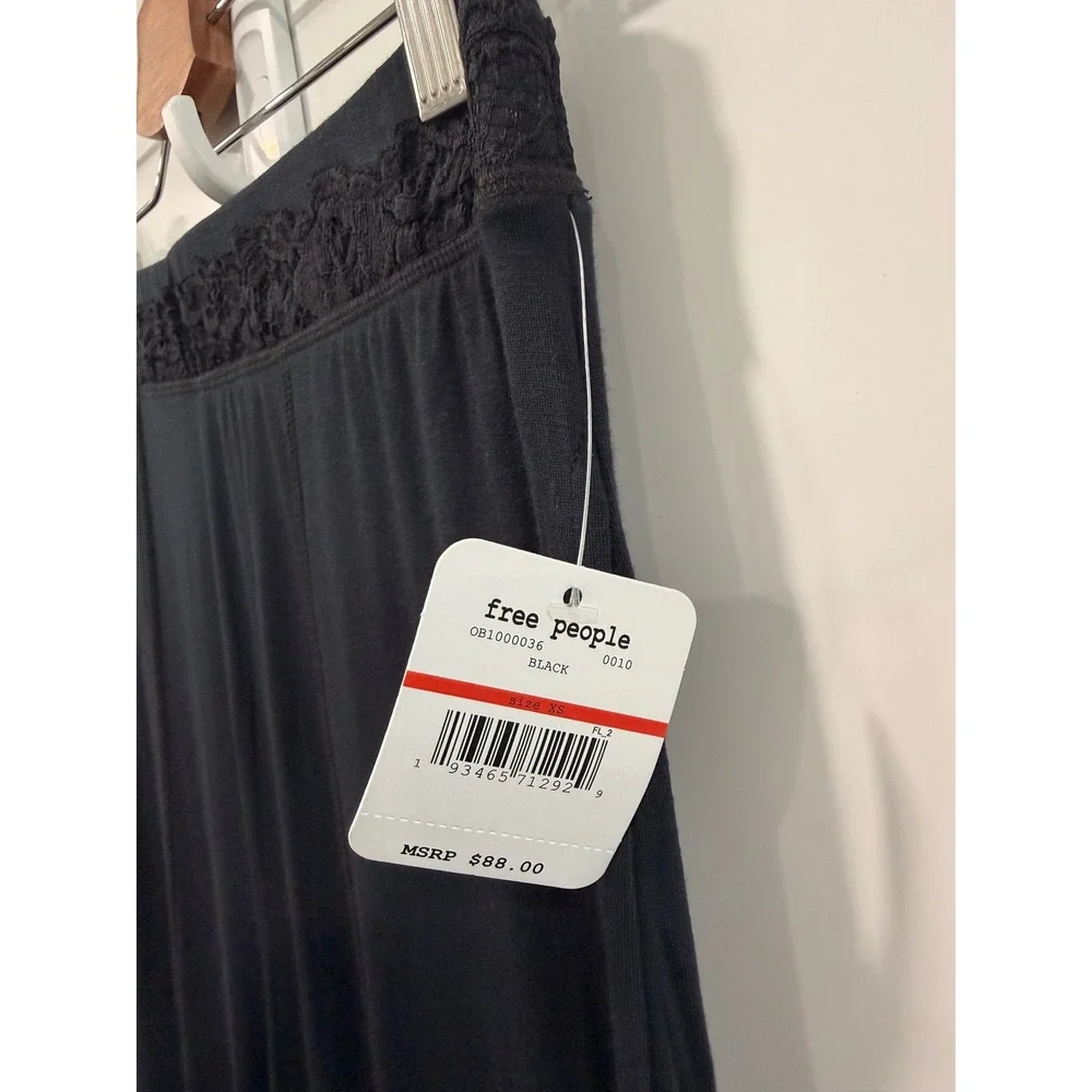 Free People Intimately Black Lace Trim‎ Wide Leg Lounge Pants XS